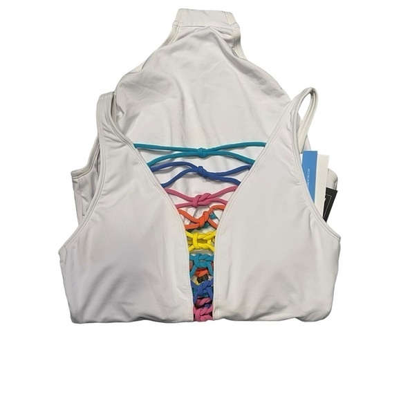 Bleu Rod Beattie White Multi Rainbow Lace Down One-Piece - Picture 7 of 7